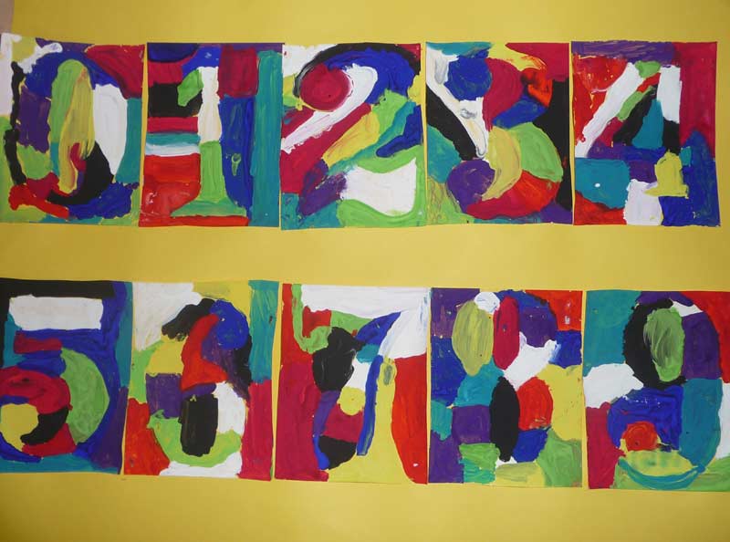 peintures à la gouache avec des chiffres à la manière de Jasper Johns