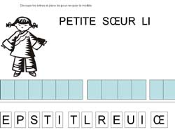 fiche pour remettre dans l'ordre les lettres de petite soeur li