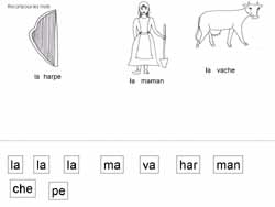 fiche de lecture avec des syllabes