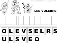 fiche de lecture sur les musiciens de Brême, pour remettre les lettres des mots les voleurs dans l'ordre