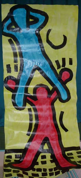 silhouettes de corps en mouvement à la peinture acrylique à la manière de Keith Haring