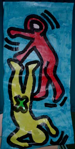 silhouettes de corps en mouvement à la peinture acrylique à la manière de Keith Haring
