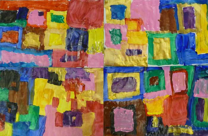 peinture acrylique avec des carrés et des rectangles dans l'esprit de Mondrian