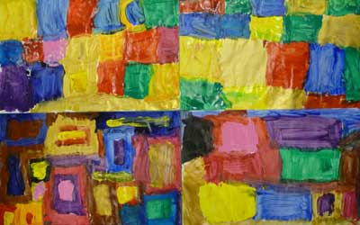 peinture acrylique avec des carrés et des rectangles dans l'esprit de Mondrian