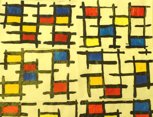fresques composées de peintures à la manière de Mondrian à la peinture acrylique