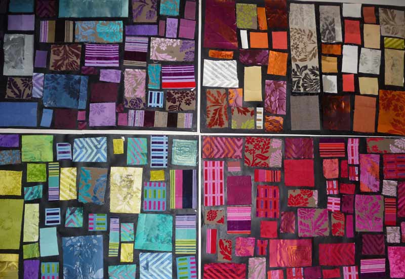 tableau composé de rectangles de tissus  collés à la manière d'un tableau de Mondrian