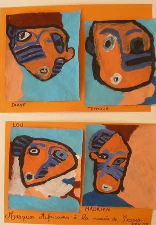 masques africain à la gouache à la manière de picasso