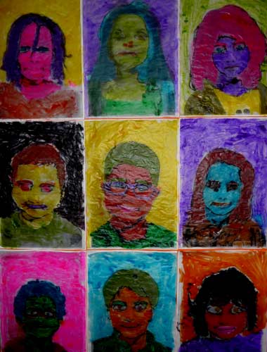 photos d'enfant décalquées et colorées à l'encre à la manière d'Andy Warhol