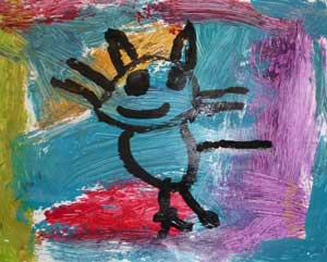 chat en peinture à l'école maternelle