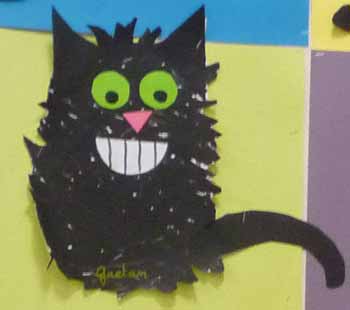 chat en peinture gouache et collage