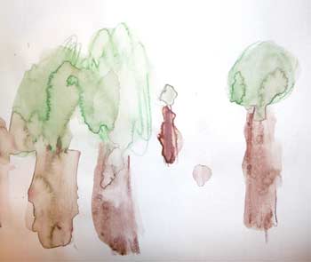 arbres à l'aquarelle faits par un enfant de maternelle