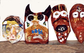 masque africain en papier maché peint