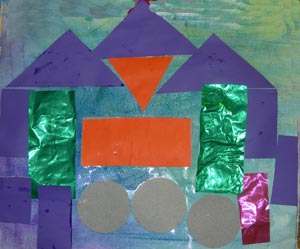 châteaux en collage avec des formes géométriques inspiré de Paul Klee