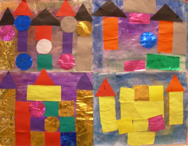 châteaux en collage avec des formes géométriques inspiré de Paul Klee