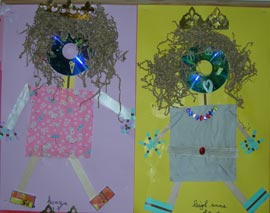 reine en collage faite avec des tickets de métro, un CD et des tissus