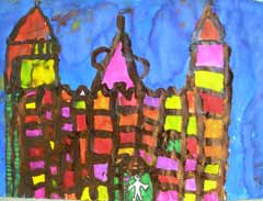 château avec de la peinture acrylique et de l'encre