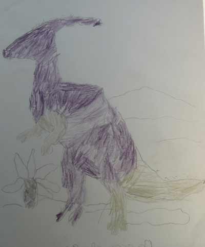 parasaurolophus aux crayons de couleur