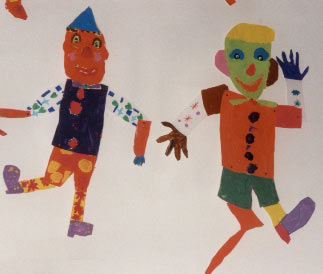 clowns articulés en carton peint