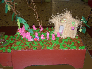 maquette des 3 petites cochones et une maison en paille