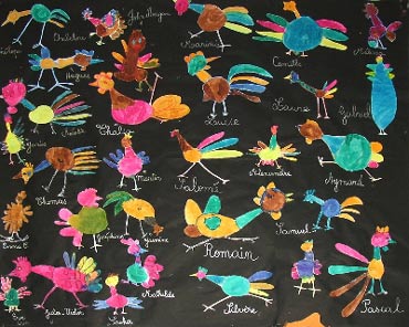 fresque avec des poules