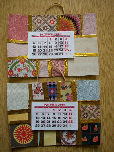 calendrier patchwork avec différentes sortes de papiers peints