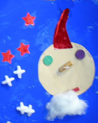 tête de Père-Noël avec un rond de papier et du coton
