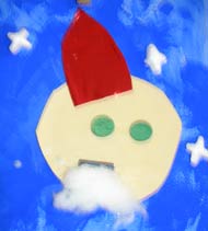 tête de Père-Noël avec un rond de papier et un chapeau en papier brillant