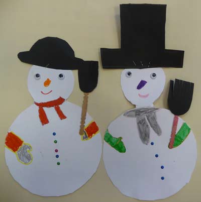 bonhomme de neige en papier avec différents chapeaux