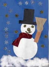 carte de Noël avec un bonhomme de neige et du coton