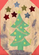 carte de Noël avec un sapin de Noël et des étoiles