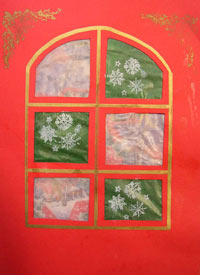 carte de Noël avec une fenêtre et des flocons