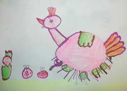 dessin de poule et oeufs au calame