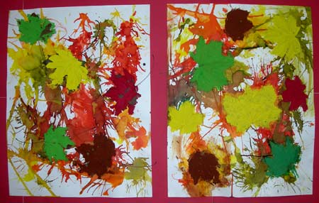 composition faite avec des feuilles peintes