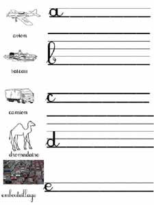 fiches abécédaire d'écriture cursive sur le thème des tranports