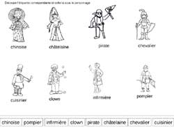 fiche sur des personnages pour faire correspondre des étiquettes et des images