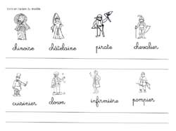 fiche d'écriture cursive avec des personnages du monde