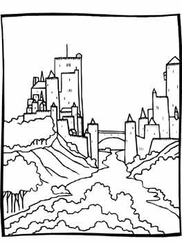 coloriage de château avec une rivière