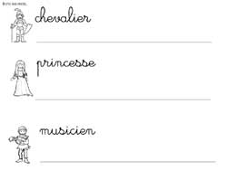 fiche pour écrire des mots sur le thème du Moyen-Âge sur une ligne