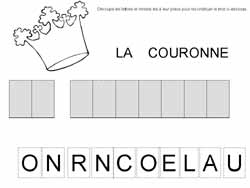 fiche pour remettre les lettres majuscules dans l'ordre pour former le mot couronne