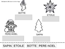 fiche de Noël de lecture pour reconnaitre 4 mots