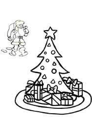 coloriage de sapin de Noël avec des cadeaux