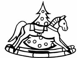 coloriage de sapin de Noël et un cheval à bascule