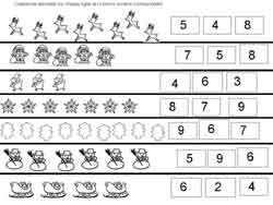 fiche de math pour dénombrer de 2 à 9 sur noel