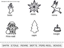 fiche de Noël de lecture pour faire correspondre des mots en script et en majuscule