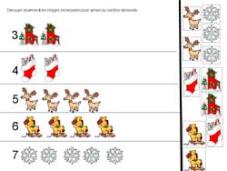 fiche de dénombrement de 3 à 7 sur noël