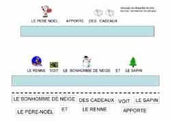 fiche de Noël de lecture pour recomposer une phrase