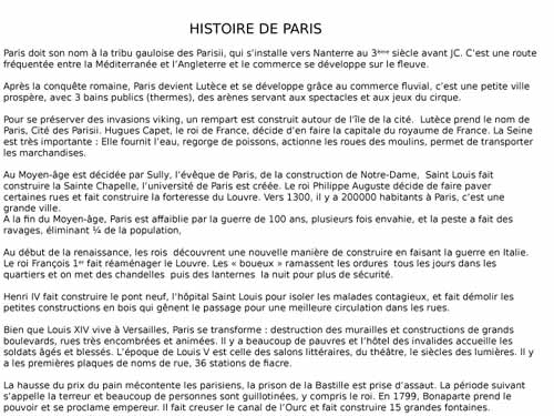 fiche sur l'histoire de Paris