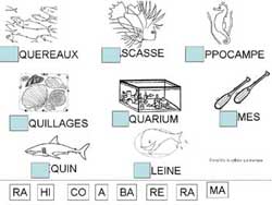 fiche sur les poissons ou il faut indiquer la première syllabe d'un mot