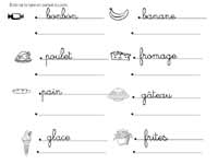 fiche pour écrire des mots sur une ligne