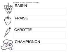 fiche d'écriture de noms de fruits et légumes